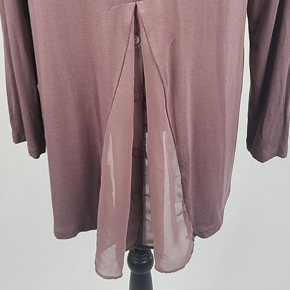 LOGO by Lori Goldstein L knit top w/chiffon back - Picture 6 of 7